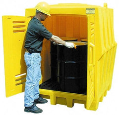 Eagle - 4 Drum, 66 Gal Sump Capacity, Storage Hut - 57-1/2" Long x 57-1/2" Wide x 72" High, Vertical Storage, Polyethylene - Benchmark Tooling