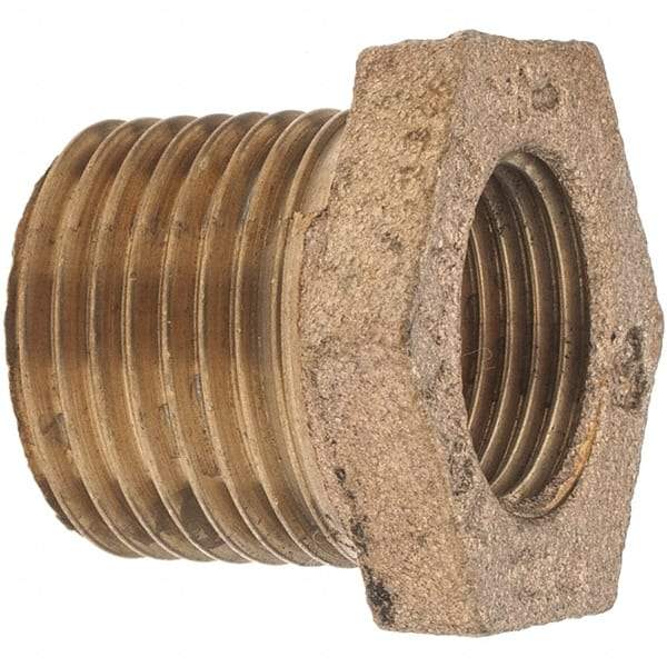 Merit Brass - Class 125, 1/2 x 3/8" Internal Pipe, Brass Hex Bushing - MBSPT x FBSPT - Benchmark Tooling