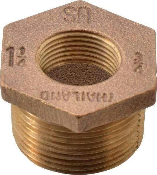 Merit Brass - Class 125, 1-1/4 x 3/4" Internal Pipe, Brass Hex Bushing - MBSPT x FBSPT - Benchmark Tooling