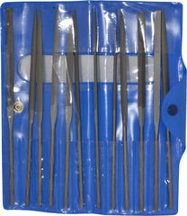 Nicholson - 12 Piece Swiss Pattern File Set - 6-1/4" Long, 0 Coarseness, Round Handle, Set Includes Barrette, Crossing, Equalling, Flat, Half Round, Knife, Round, Slitting, Square, Three Square - Benchmark Tooling