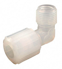 Parker - 3/8" Tube OD, PFA PTFE Plastic Compression Tube Female Adapter Elbow - 3/4 NPT Pipe, 300°F Max, Plastic Grip - Benchmark Tooling