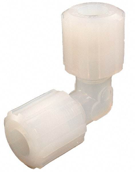 Parker - 3/8" Tube OD, PFA PTFE Plastic Compression Tube Union Elbow - 300°F Max, Plastic Grip - Benchmark Tooling