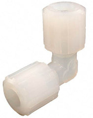 Parker - 3/8" Tube OD, PFA PTFE Plastic Compression Tube Union Elbow - 300°F Max, Plastic Grip - Benchmark Tooling