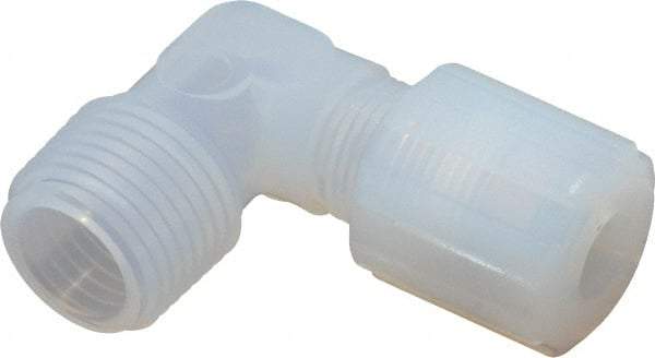 Parker - 3/8" Tube OD, PFA PTFE Plastic Compression Tube Male Adapter Elbow - 1/2 NPT Pipe, 325°F Max, Plastic Grip - Benchmark Tooling