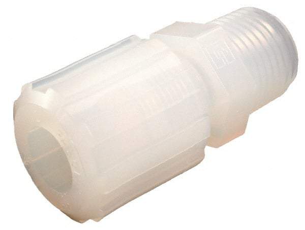 Parker - 1/4" Tube OD, PFA PTFE Plastic Compression Tube Male Straight Adapter - 1/2 NPT Pipe, 300°F Max, Plastic Grip - Benchmark Tooling