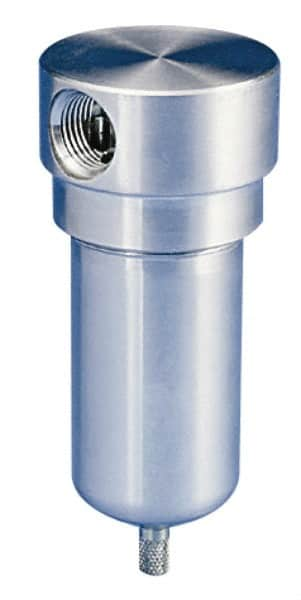 Parker - 1/2" Port, 5.56" High x 2.38" Wide, FRL Filter with Stainless Steel Bowl & Manual Drain - 45 SCFM, 300 Max psi, 180°F Max, 4 oz Bowl Capacity - Benchmark Tooling