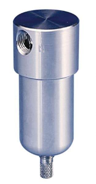 Parker - 1/4" Port, 4" High x 1.56" Wide, FRL Filter with Stainless Steel Bowl & Manual Drain - 23 SCFM, 300 Max psi, 180°F Max, 1 oz Bowl Capacity - Benchmark Tooling