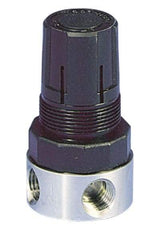 Parker - 1/4 NPT Port, 12 CFM, Stainless Steel Miniature Regulator - 0 to 25 psi Range, 300 Max psi Supply Pressure, 1/4" Gauge Port Thread, 1.56" Wide x 3.06" High - Benchmark Tooling