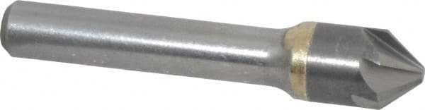 Made in USA - 1/2" Head Diam, 3/8" Shank Diam, 6 Flute 82° Solid Carbide Countersink - Bright Finish, 2-1/2" OAL, 0.109" Nose Diam, Single End, Straight Shank, Right Hand Cut - Benchmark Tooling