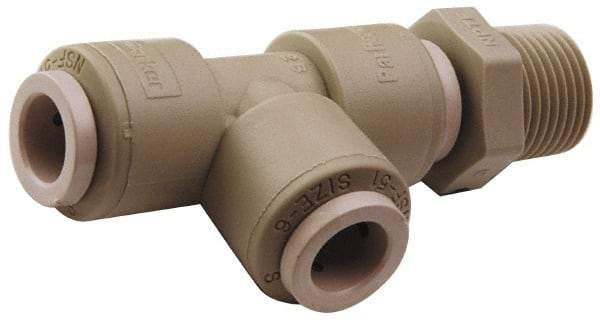 Parker - 5/16" Outside Diam, 1/8 NPTF, Acetal Push-to-Connect Tube Male Swivel Run Tee - 300 Max psi, Gray - Benchmark Tooling