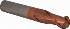 Accupro - 1" Diam, 2" LOC, 2 Flute Solid Carbide Ball End Mill - TiCN Finish, Single End, 6" OAL, 1" Shank Diam, Spiral Flute - Benchmark Tooling
