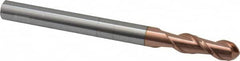 Accupro - 1/2" Diam, 1-1/2" LOC, 2 Flute Solid Carbide Ball End Mill - TiCN Finish, Single End, 6" OAL, 1/2" Shank Diam, Spiral Flute - Benchmark Tooling