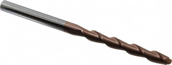 Accupro - 3/8" Diam, 3" LOC, 2 Flute Solid Carbide Ball End Mill - TiCN Finish, Single End, 6" OAL, 3/8" Shank Diam, Spiral Flute - Benchmark Tooling