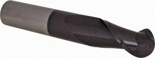 Accupro - 1" Diam, 2" LOC, 2 Flute Solid Carbide Ball End Mill - AlTiN Finish, Single End, 6" OAL, 1" Shank Diam, Spiral Flute - Benchmark Tooling