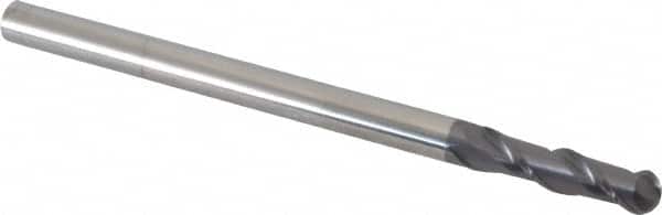 Accupro - 3/8" Diam, 1-1/2" LOC, 2 Flute Solid Carbide Ball End Mill - AlTiN Finish, Single End, 6" OAL, 3/8" Shank Diam, Spiral Flute - Benchmark Tooling