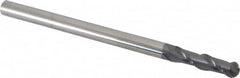 Accupro - 3/8" Diam, 1-1/2" LOC, 2 Flute Solid Carbide Ball End Mill - AlTiN Finish, Single End, 6" OAL, 3/8" Shank Diam, Spiral Flute - Benchmark Tooling