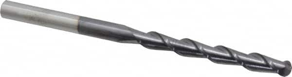 Accupro - 3/8" Diam, 3" LOC, 2 Flute Solid Carbide Ball End Mill - AlTiN Finish, Single End, 6" OAL, 3/8" Shank Diam, Spiral Flute - Benchmark Tooling