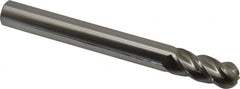 Accupro - 7/16" Diam, 1" LOC, 4 Flute Solid Carbide Ball End Mill - Uncoated, Single End, 4" OAL, 7/16" Shank Diam, Spiral Flute - Benchmark Tooling