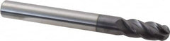 Accupro - 7/16" Diam, 1" LOC, 4 Flute Solid Carbide Ball End Mill - AlTiN Finish, Single End, 4" OAL, 7/16" Shank Diam, Spiral Flute - Benchmark Tooling