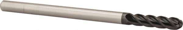 Accupro - 3/8" Diam, 1-1/2" LOC, 4 Flute Solid Carbide Ball End Mill - AlTiN Finish, Single End, 6" OAL, 3/8" Shank Diam, Spiral Flute - Benchmark Tooling