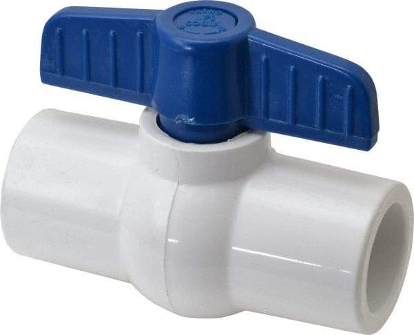 NIBCO - 3/4" Pipe, Standard Port, PVC Miniature Ball Valve - 1 Piece, Inline - One Way Flow, Solvent x Solvent Ends, Tee Handle, 150 WOG - Benchmark Tooling