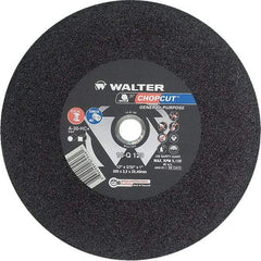 WALTER Surface Technologies - 12" 30 Grit Aluminum Oxide Cutoff Wheel - 3/32" Thick, 1" Arbor, 5,100 Max RPM, Use with Chop Saws - Benchmark Tooling