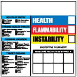 NMC - "Health - Flammability - Instability", 6" Long x 6" Wide, Pressure-Sensitive Vinyl Safety Sign - Square, 0.004" Thick, Use for Hazardous Materials - Benchmark Tooling