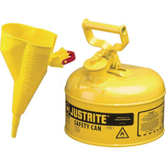 Justrite - Safety Dispensing Cans; Capacity: 1 Gal. ; Material: Steel ; Color: Yellow ; Height (Decimal Inch): 11.000000 ; Diameter/Length (mm): 9.50 ; Approval Listing/Regulations: FM Approved; UL; ULC; TUV - Exact Industrial Supply