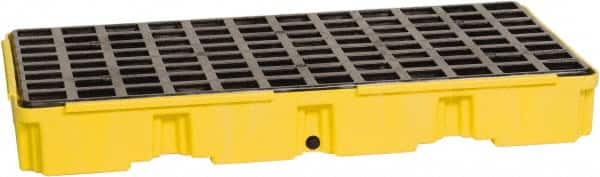 Eagle - 30 Gal Sump, 5,000 Lb Capacity, 2 Drum, Polyethylene Spill Deck or Pallet - 51-1/2" Long x 26-1/4" Wide x 6-1/2" High, Yellow, Drain Included, Low Profile, Vertical, Inline Drum Configuration - Benchmark Tooling