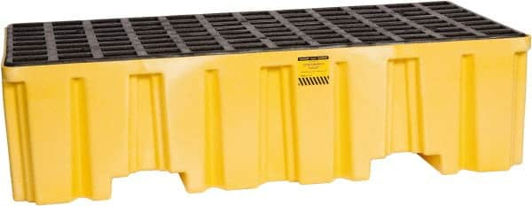 Eagle - 66 Gal Sump, 4,000 Lb Capacity, 2 Drum, Polyethylene Spill Deck or Pallet - 51" Long x 26-1/4" Wide x 13-3/4" High, Yellow, Liftable Fork, Vertical, 2 x 2 Drum Configuration - Benchmark Tooling