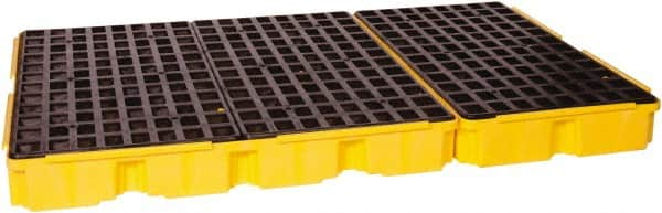 Eagle - 88 Gal Sump, 8,000 Lb Capacity, 6 Drum, Polyethylene Platform - 78.25" Long x 51-1/2" Wide x 6-1/2" High, Yellow, Drain Included, Low Profile, Vertical, 2 x 3 Drum Configuration - Benchmark Tooling