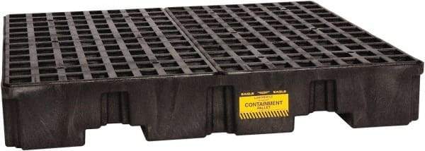 Eagle - 66 Gal Sump, 8,000 Lb Capacity, 4 Drum, Polyethylene Spill Deck or Pallet - 51-1/2" Long x 51-1/2" Wide x 8" High, Black, Liftable Fork, Vertical, 2 x 2 Drum Configuration - Benchmark Tooling