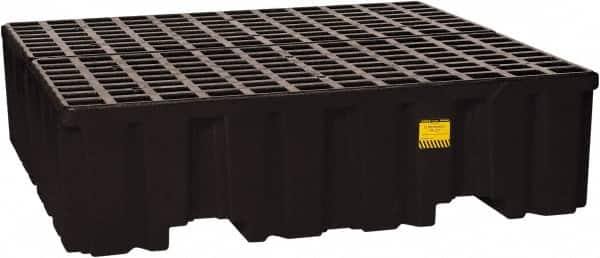 Eagle - 132 Gal Sump, 8,000 Lb Capacity, 4 Drum, Polyethylene Spill Deck or Pallet - 52-1/2" Long x 51-1/2" Wide x 13-3/4" High, Black, Liftable Fork, Vertical, 2 x 2 Drum Configuration - Benchmark Tooling