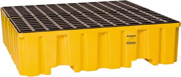 Eagle - 132 Gal Sump, 8,000 Lb Capacity, 4 Drum, Polyethylene Spill Deck or Pallet - 52-1/2" Long x 51-1/2" Wide x 13-3/4" High, Yellow, Liftable Fork, Vertical, 2 x 2 Drum Configuration - Benchmark Tooling