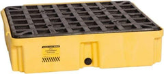 Eagle - 12 Gal Sump, 2,000 Lb Capacity, 1 Drum, Polyethylene Spill Deck or Pallet - 26-1/4" Long x 26" Wide x 6-1/2" High, Yellow, Drain Included, Low Profile, Vertical, Inline Drum Configuration - Benchmark Tooling