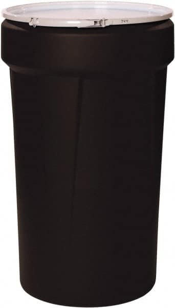 Eagle - 55 Gallon Black Tapered Cylinder Polyethylene Open Head Drum - 39-1/8" High x 23-3/4" Diam - Benchmark Tooling