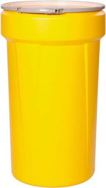 Eagle - 55 Gallon Yellow Tapered Cylinder Polyethylene Open Head Drum - 39-1/8" High x 23-3/4" Diam - Benchmark Tooling