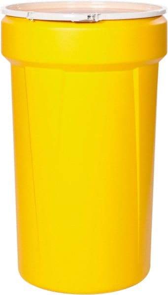 Eagle - 55 Gallon Yellow Tapered Cylinder Polyethylene Open Head Drum - 39-1/8" High x 23-3/4" Diam - Benchmark Tooling