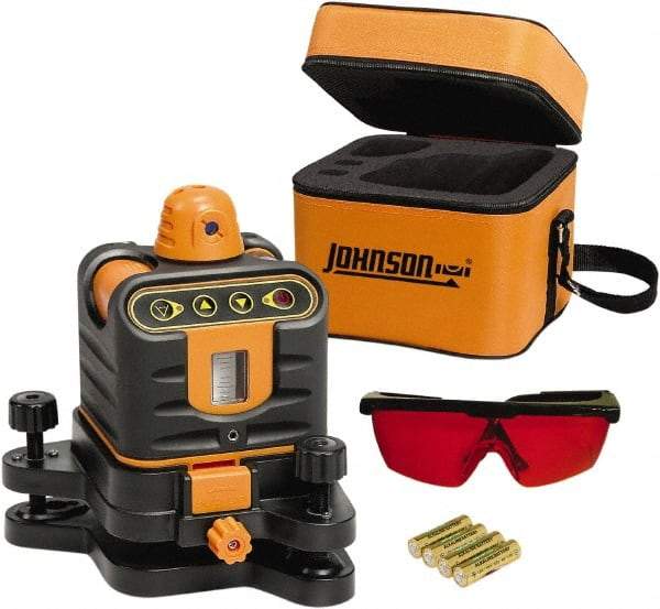 Johnson Level & Tool - 800' (Exterior) Measuring Range, 1/4" at 100' Accuracy, Manual-Leveling Rotary Laser - 150 to 300 RPM, 2 Beams, AA Battery Included - Benchmark Tooling