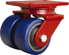 Hamilton - 4" Diam x 2" Wide x 5-5/8" OAH Top Plate Mount Swivel Caster - Polyurethane Mold onto Cast Iron Center, 1,200 Lb Capacity, Sealed Precision Ball Bearing, 4-1/2 x 6-1/2" Plate - Benchmark Tooling