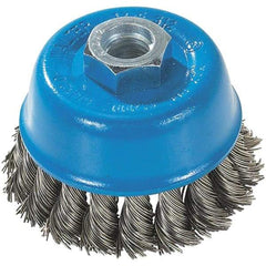 WALTER Surface Technologies - 3" Diam, 5/8-11 Threaded Arbor, Stainless Steel Fill Cup Brush - 0.015 Wire Diam, 12,000 Max RPM - Benchmark Tooling