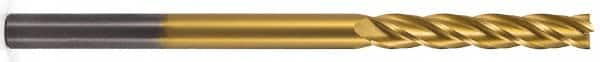 Atrax - 1", 3" LOC, 1" Shank Diam, 6" OAL, 4 Flute, Solid Carbide Square End Mill - Single End, TiN Finish, Spiral Flute, 30° Helix, Centercutting, Right Hand Cut, Right Hand Flute - Benchmark Tooling