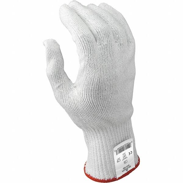 SHOWA - Size M (8), ANSI Cut Lvl A6, Puncture Lvl 0, Abrasion Lvl 1, Fiberglass/HPPE Fiber/Kevlar Cut Resistant Gloves - 3" Long, Engineered Yarn Lining, Continuous Cuff, White, Ambidextrous - Benchmark Tooling