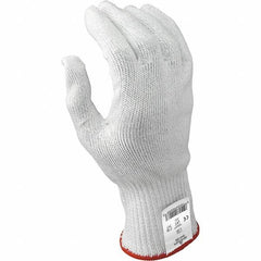 SHOWA - Size M (8), ANSI Cut Lvl A6, Puncture Lvl 0, Abrasion Lvl 1, Fiberglass/HPPE Fiber/Kevlar Cut Resistant Gloves - 3" Long, Engineered Yarn Lining, Continuous Cuff, White, Ambidextrous - Benchmark Tooling