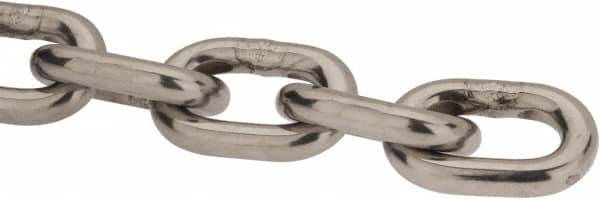 Value Collection - 9/32" Welded Stainless Steel Chain - 2,000 Lb Capacity, Grade 30, Cut to Length, Stainless Steel, Bright Finish - Benchmark Tooling