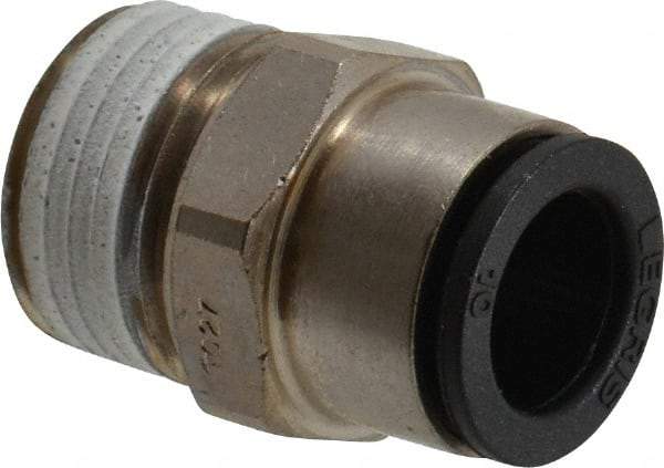 Legris - 10mm Outside Diam, 3/8 NPT, Nickel Plated Brass Push-to-Connect Tube Male Connector - 290 Max psi, Tube to Male NPT Connection, Buna Nitrile O-Ring - Benchmark Tooling