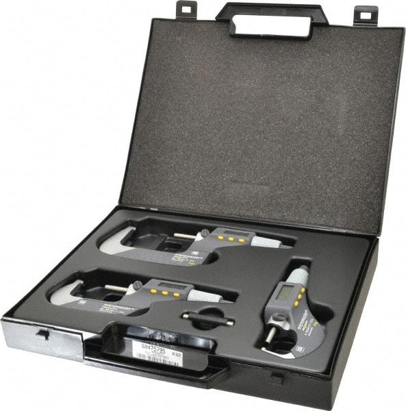 TESA Brown & Sharpe - 0 to 3" Range, 0.001mm Resolution, IP54, Electronic Outside Micrometer Sets - 0.001mm Accuracy, Friction Thimble, Carbide Tipped Measuring Face - Benchmark Tooling