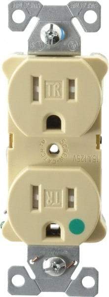 Cooper Wiring Devices - 125 VAC, 15 Amp, 5-15R NEMA Configuration, Ivory, Hospital Grade, Self Grounding Duplex Receptacle - 1 Phase, 2 Poles, 3 Wire, Flush Mount, Tamper Resistant - Benchmark Tooling