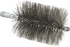 Schaefer Brush - 4-1/2" Brush Length, 3-1/2" Diam, Double Stem, Double Spiral Tube Brush - 7-1/4" Long, Stainless Steel, 1/4" NPSM Male Connection - Benchmark Tooling