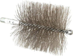 Schaefer Brush - 4-1/2" Brush Length, 4-1/2" Diam, Double Stem, Double Spiral Tube Brush - 7-1/4" Long, Stainless Steel, 1/4" NPSM Male Connection - Benchmark Tooling